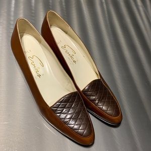 David Evins Brown Two Tone Quilted Loafer Size 9 AAA